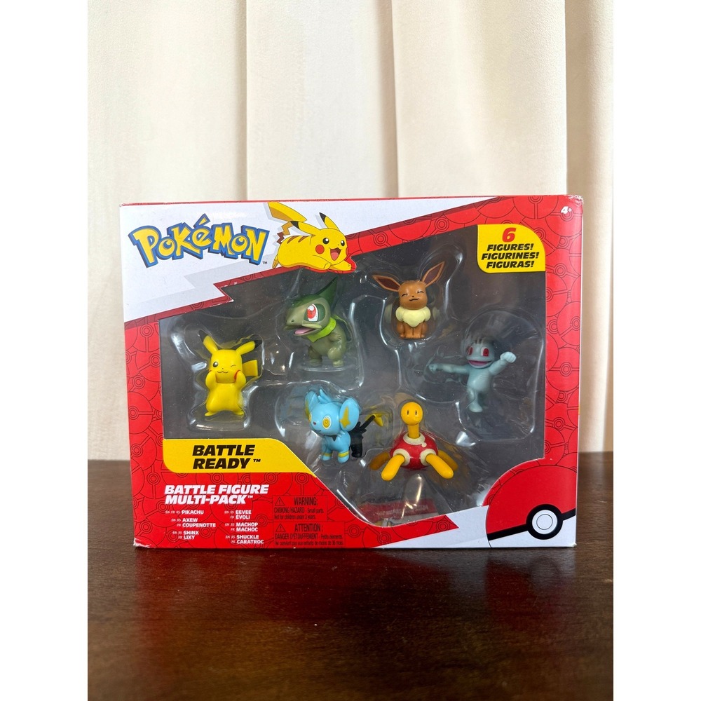 NIB Pokemon Battle Ready 6 Figures Pack Pikachu Eevee Axe‎ Shinx Machop Shuckle